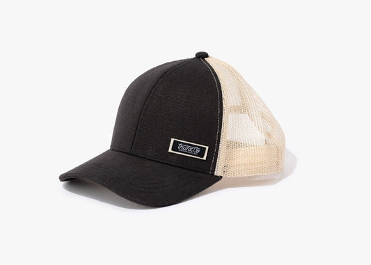 The Trunx Hemp Trucker Cap in Black & Oyster: Sustainable Style with Classic Flair